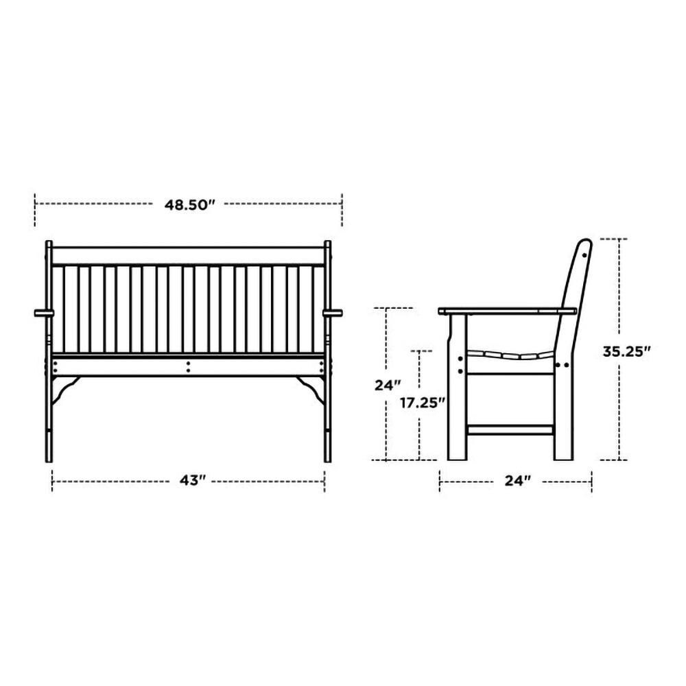 POLYWOOD Vineyard 48-Inch Bench - Teak - Dimensions thumbnail