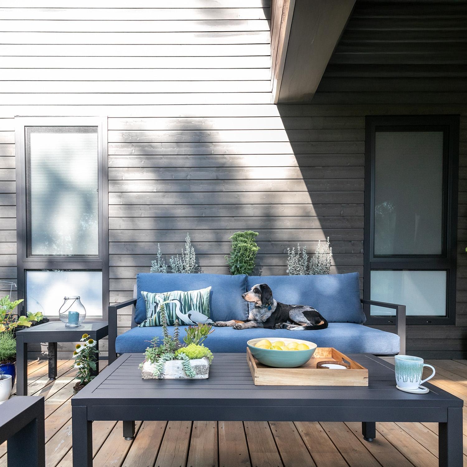 Sunset West Vegas 21-Inch Square Aluminum Patio End Table - Shown w/ Set - Lifestyle thumbnail