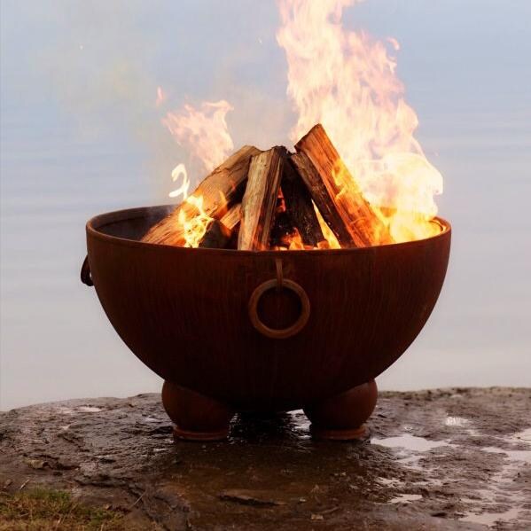 Nepal 41 Inch Round Steel Wood Burning Fire Bowl in Steel by Fire Pit Art