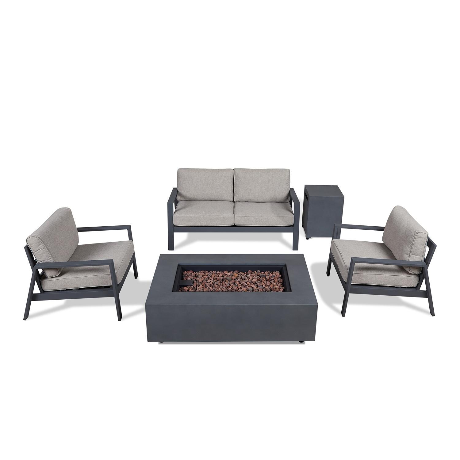 Lakeview Elysian 5-Piece Conversation Set W/ 50-Inch Fire Pit, Seating & Tank Cover - Complete Set Top View thumbnail