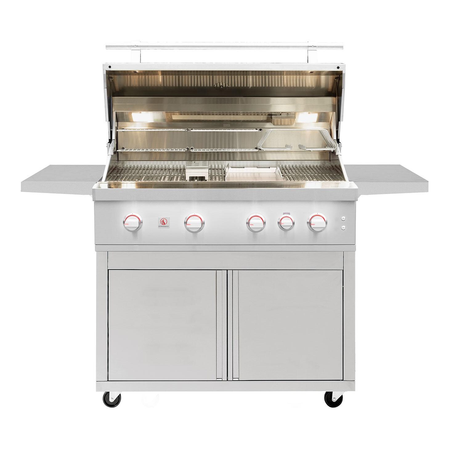 Summerset Quest 42-in 3 Burner Freestanding Propane Grill w/ Rear Infrared Burner, Rotisserie Kit, & Drop-In Griddle Plate - Open - White Background thumbnail