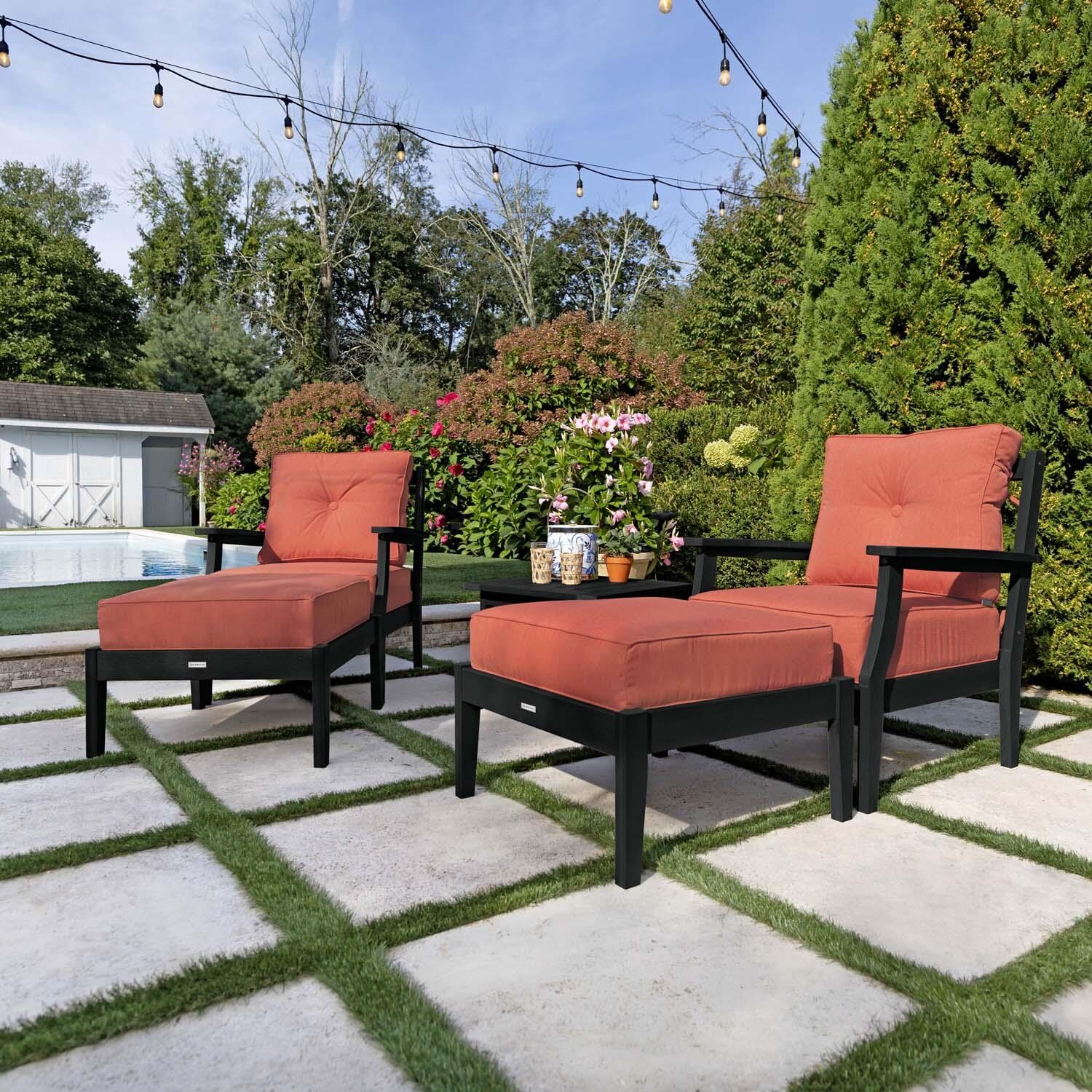 Blushing Bay 5 Pc Recycled Plastic Seating Set in Canvas Persimmon/Black by Lakeview Outdoor Designs - Right Angled - Lifestyle thumbnail