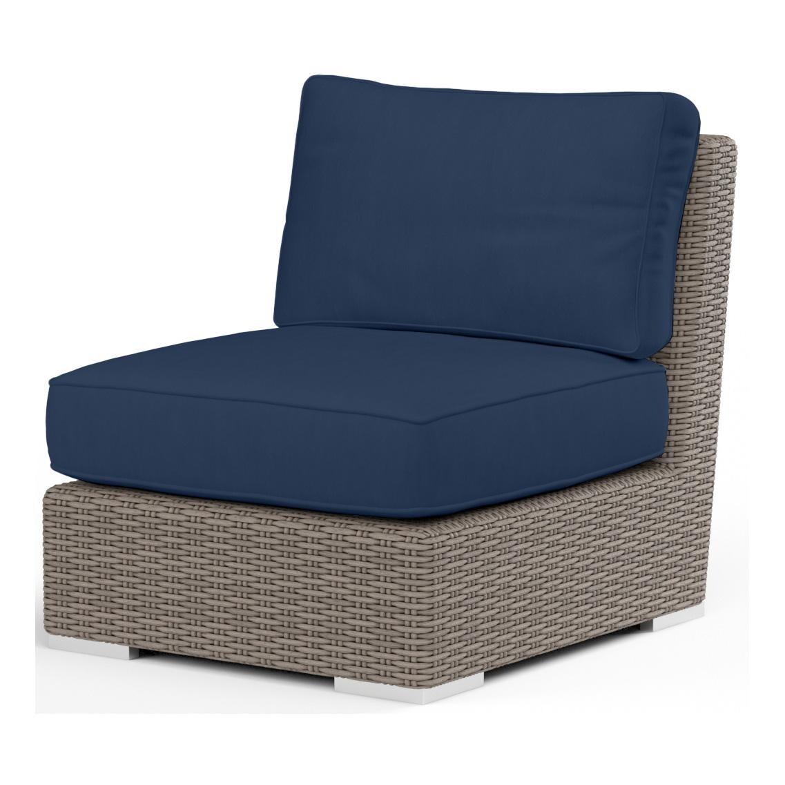 Coronado Wicker Armless Club Chair in Driftwood/Spectrum Indigo by Sunset West - White Background thumbnail