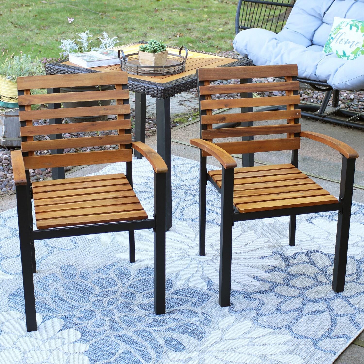 Ultimate Patio Acacia Wood & Steel Outdoor Patio Armchair - Set of 2