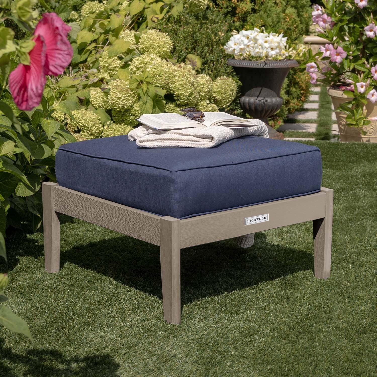 Blushing Bay Recycled Plastic Ottoman in Spectrum Indigo/Woodland Brown by Lakeview Outdoor Designs