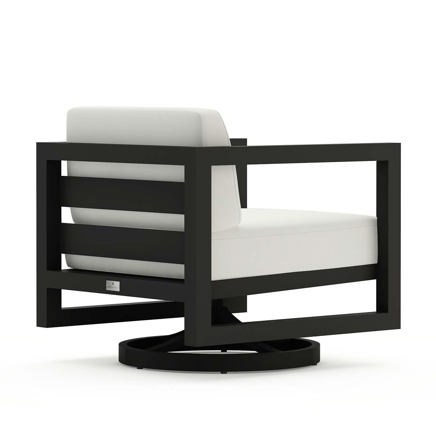 Misty Cove Aluminum Swivel Club Chair in Black/Canvas Natural by Lakeview Outdoor Designs - Back Angled - White Background thumbnail