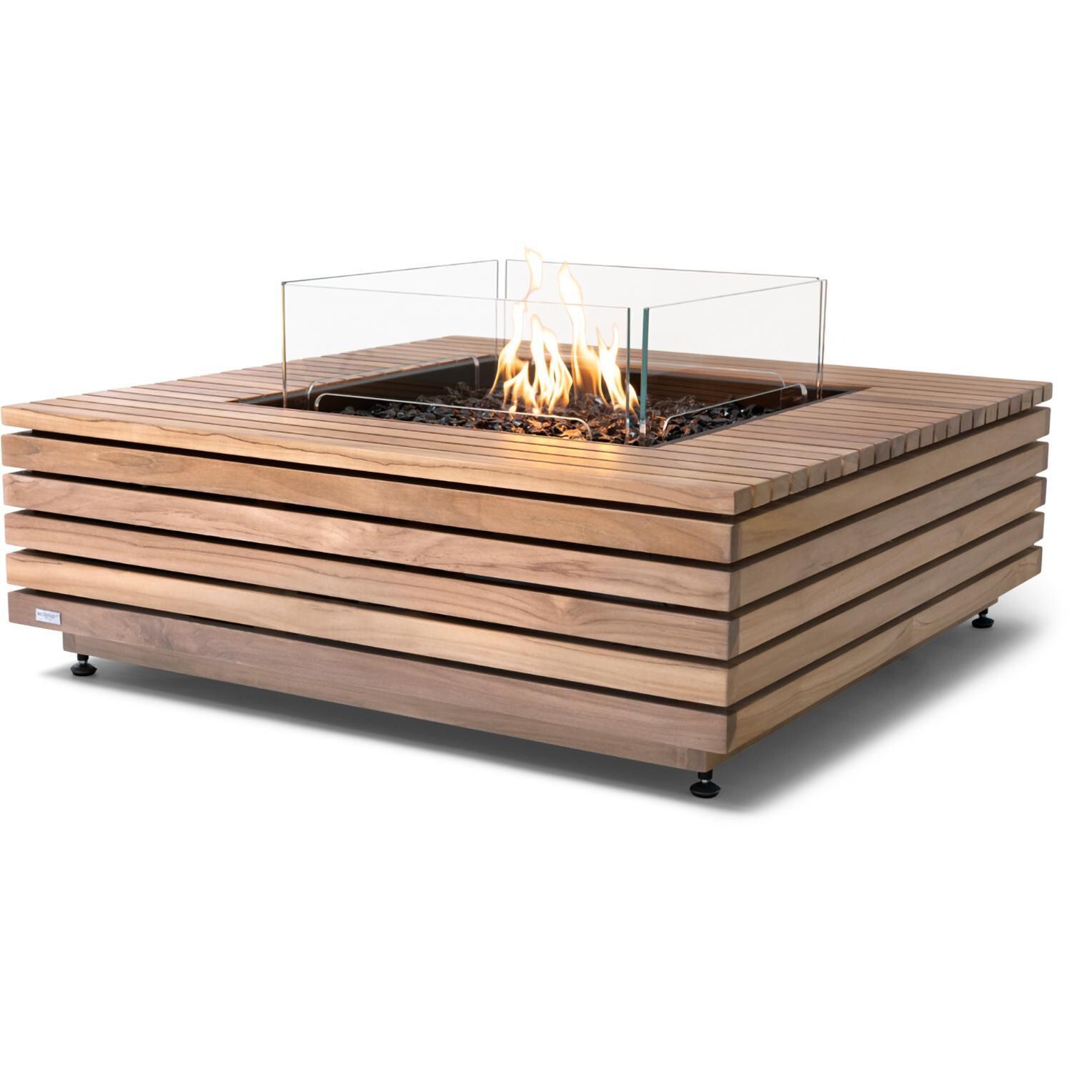 EcoSmart Fire ESF.O.BAS.40.NF.B Base 40 Inch Black Burner Square Teak Ethanol Fire Pit Table in Natural Teak - Large Flame - White Background thumbnail
