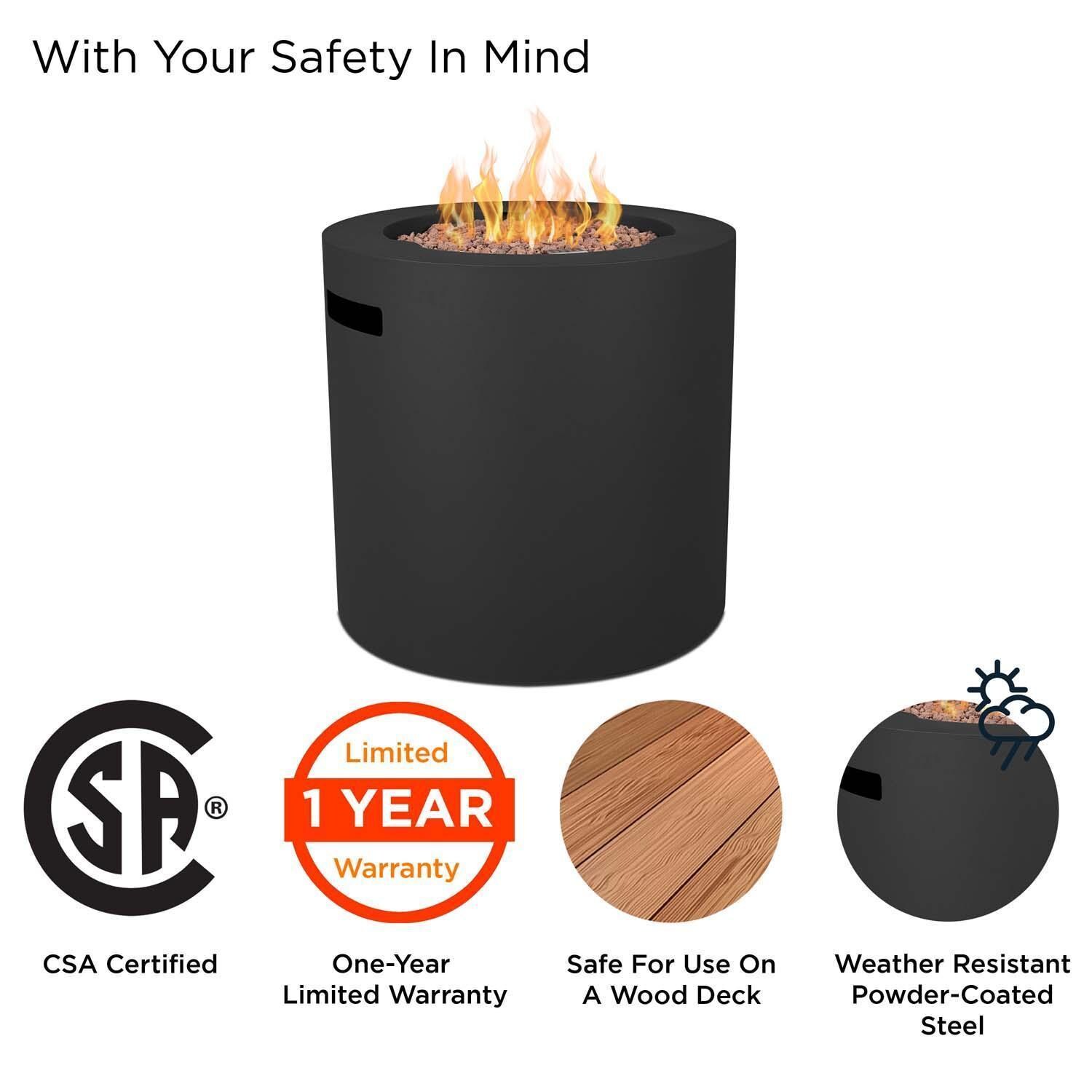 Elysian 3 Pc Powder Coated Steel 24 Inch Round Fire Pit in Black by Lakeview - Safety - White Background thumbnail