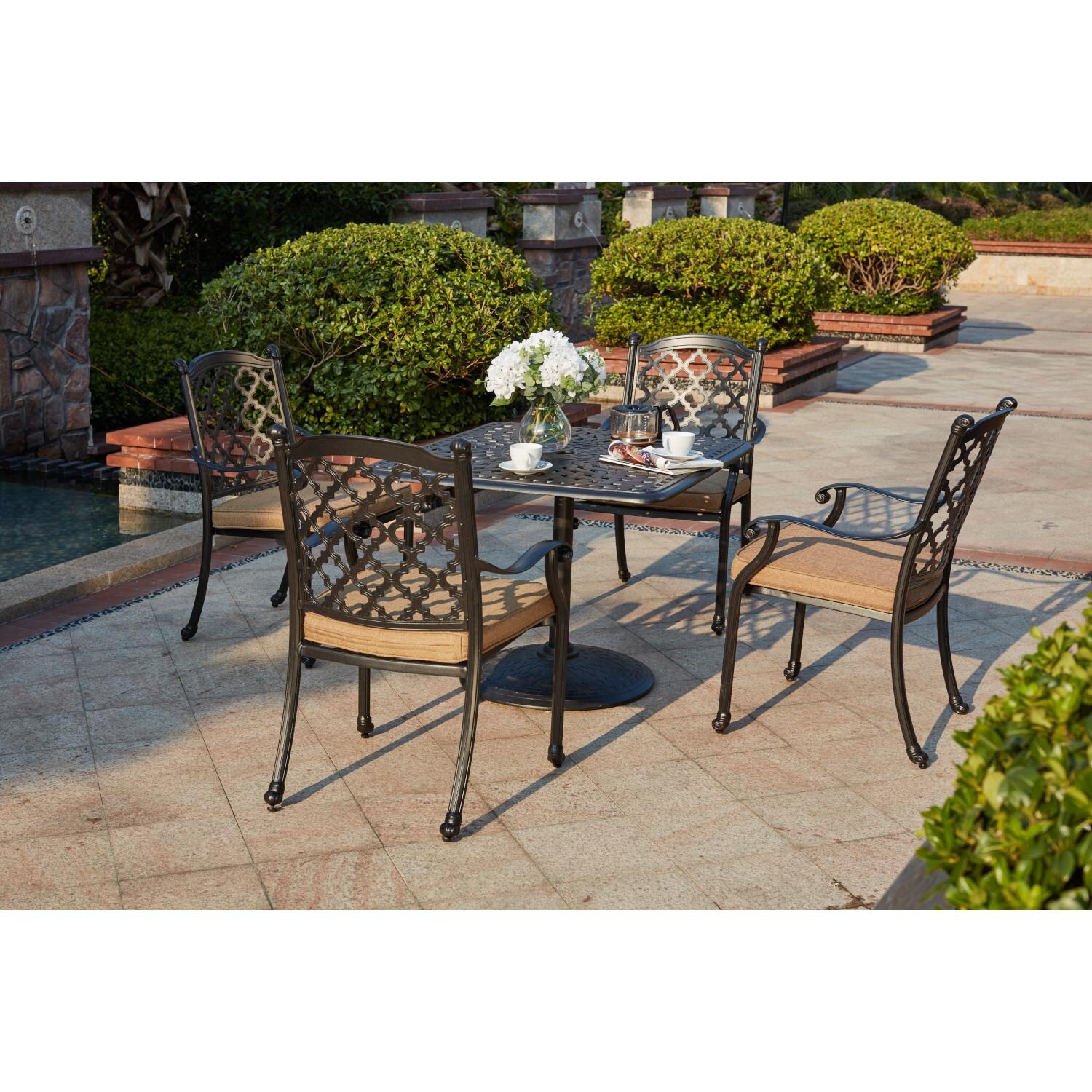 Darlee 201650-5PC-60I Madison 5 Piece Cast Aluminum Patio Dining Set W/ 36 Inch Square Table - Lifestyle thumbnail