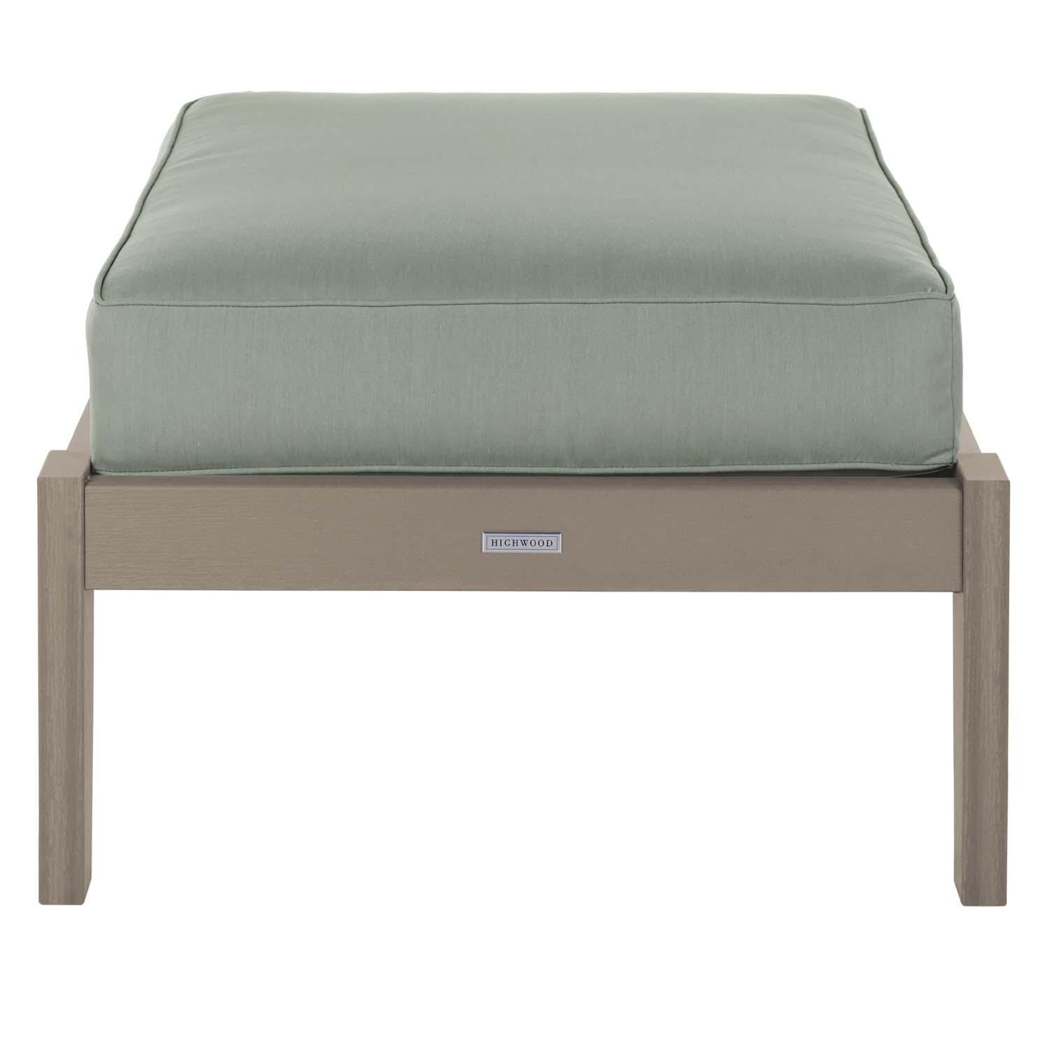 Blushing Bay Recycled Plastic Ottoman in Canvas Seasalt/Woodland Brown by Lakeview Outdoor Designs - White Background thumbnail