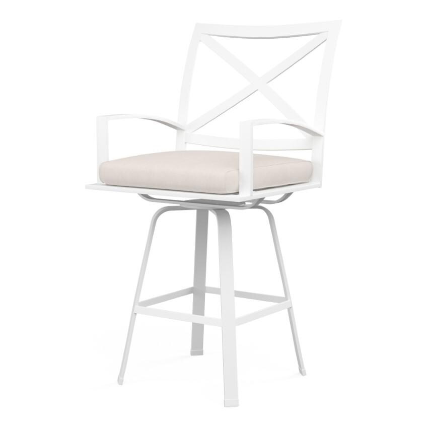 Bristol Aluminum Swivel Bar Stool w/ Self Welt in White/Canvas Natural by Sunset West