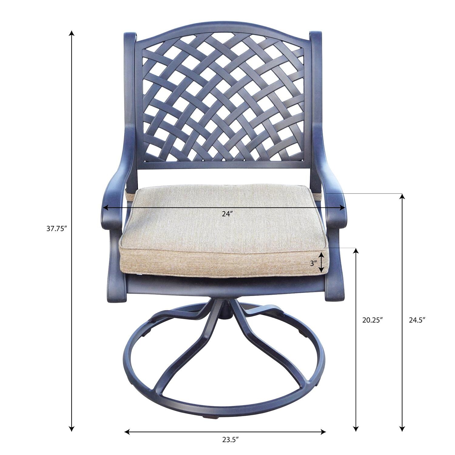 Darlee Nassau 3 Pc Conversation Set w/ Rocker - Swivel Rocker Dining Chair w Cushion - Dimensional thumbnail