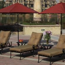 Darlee Santa Anita 7 Piece Cast Aluminum Patio Chaise Lounge Set With Paprika Umbrellas image