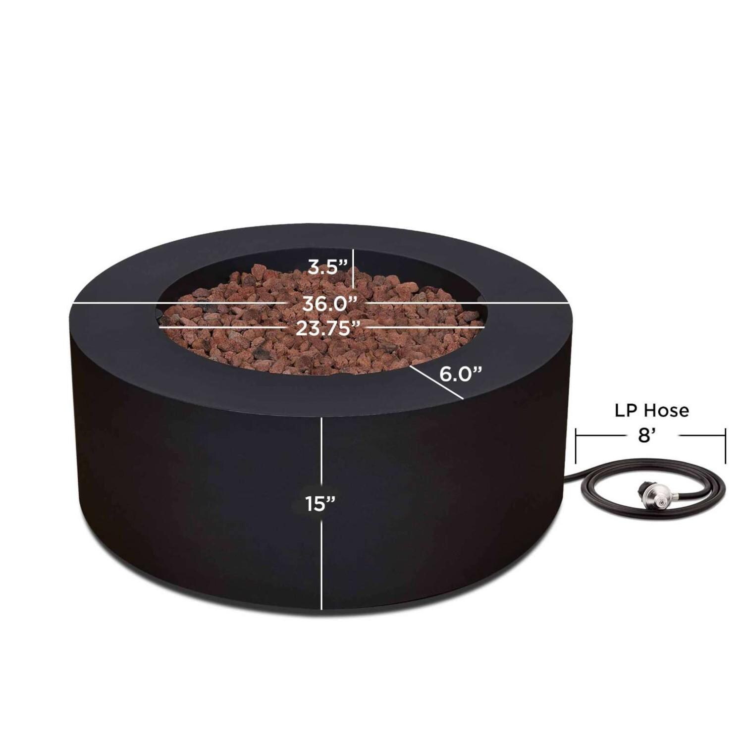 Lakeview SCC9815LPBLK Elysian 36-Inch Round Propane Fire Table w/ NG Conversion Kit - Black - Dimensions thumbnail