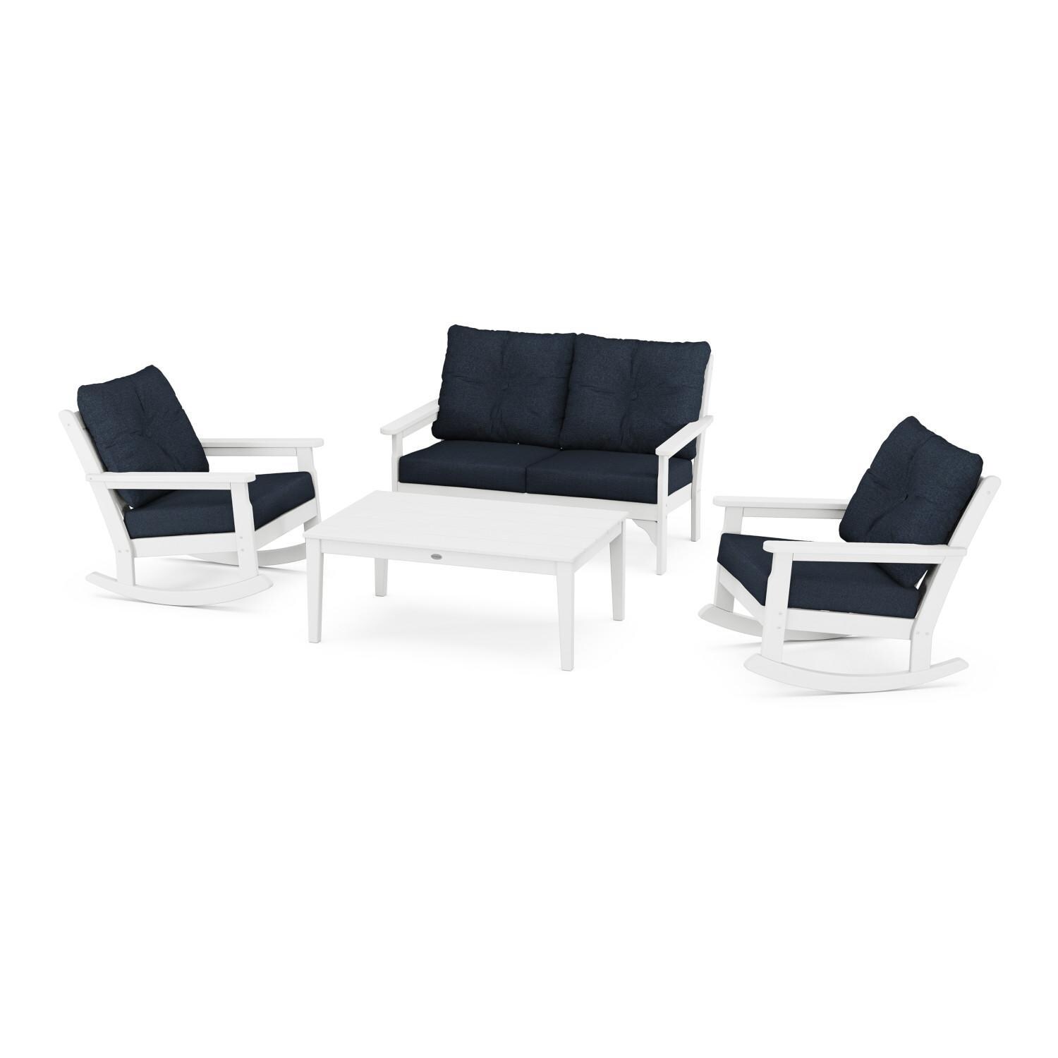 POLYWOOD Vineyard White & Marine Indigo 4-Piece Deep Seating Rocking Chair Set thumbnail