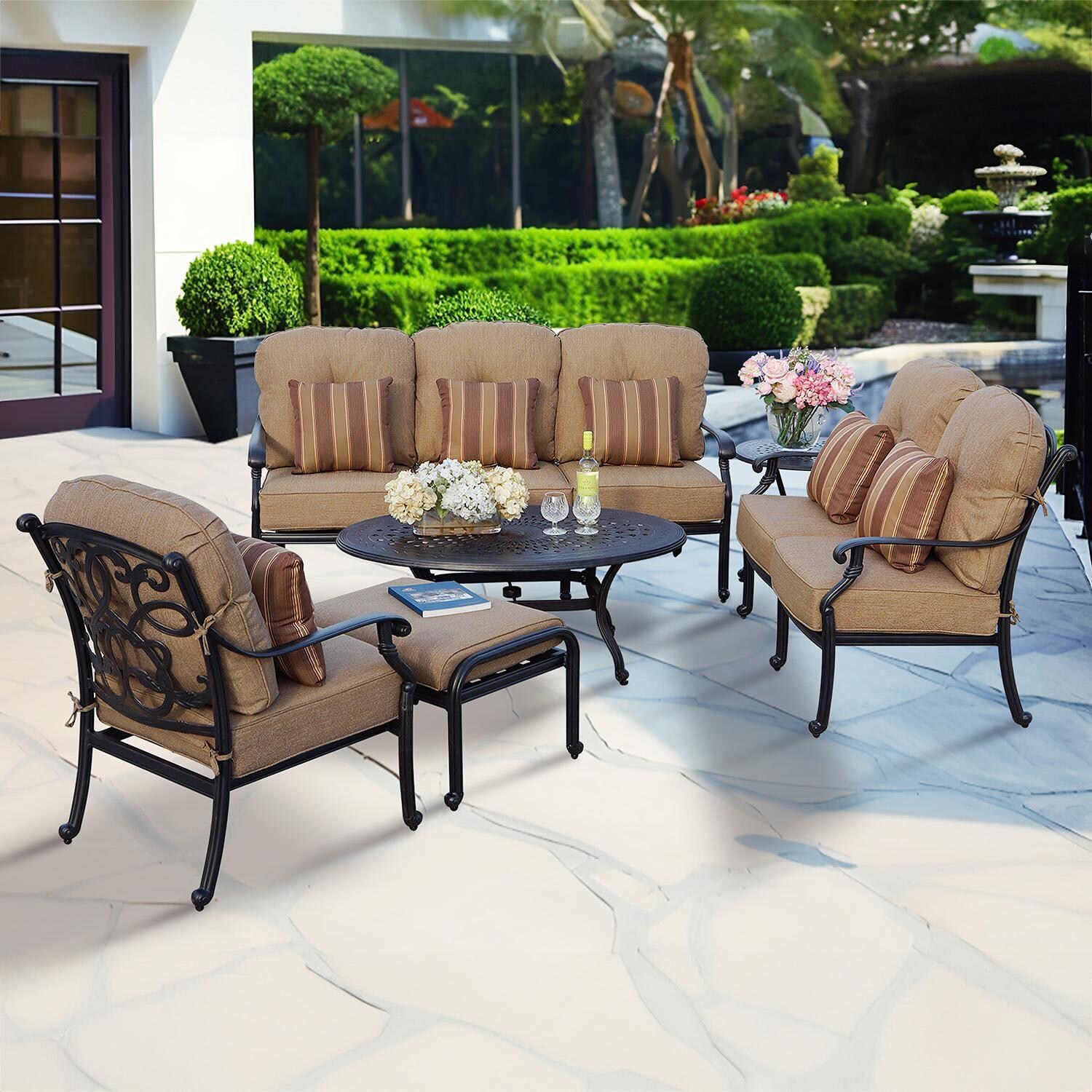 Santa Monica 6Piece Patio Deep Seating Conversation Set with Cushions and 24 Inch Round End