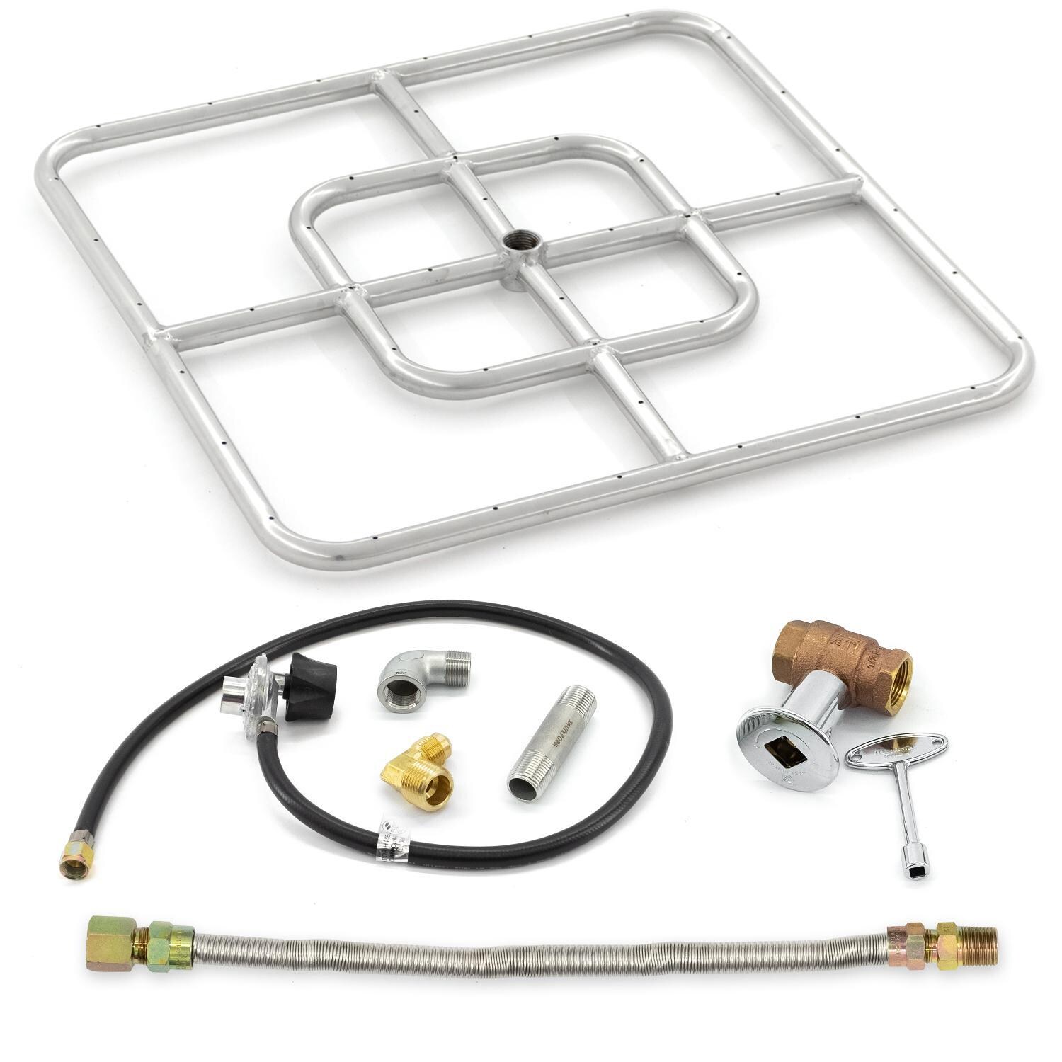 BBQGuys Signature Series Stainless Steel 18-Inch Square Propane Double-Ring Burner W/ Connection Kit image