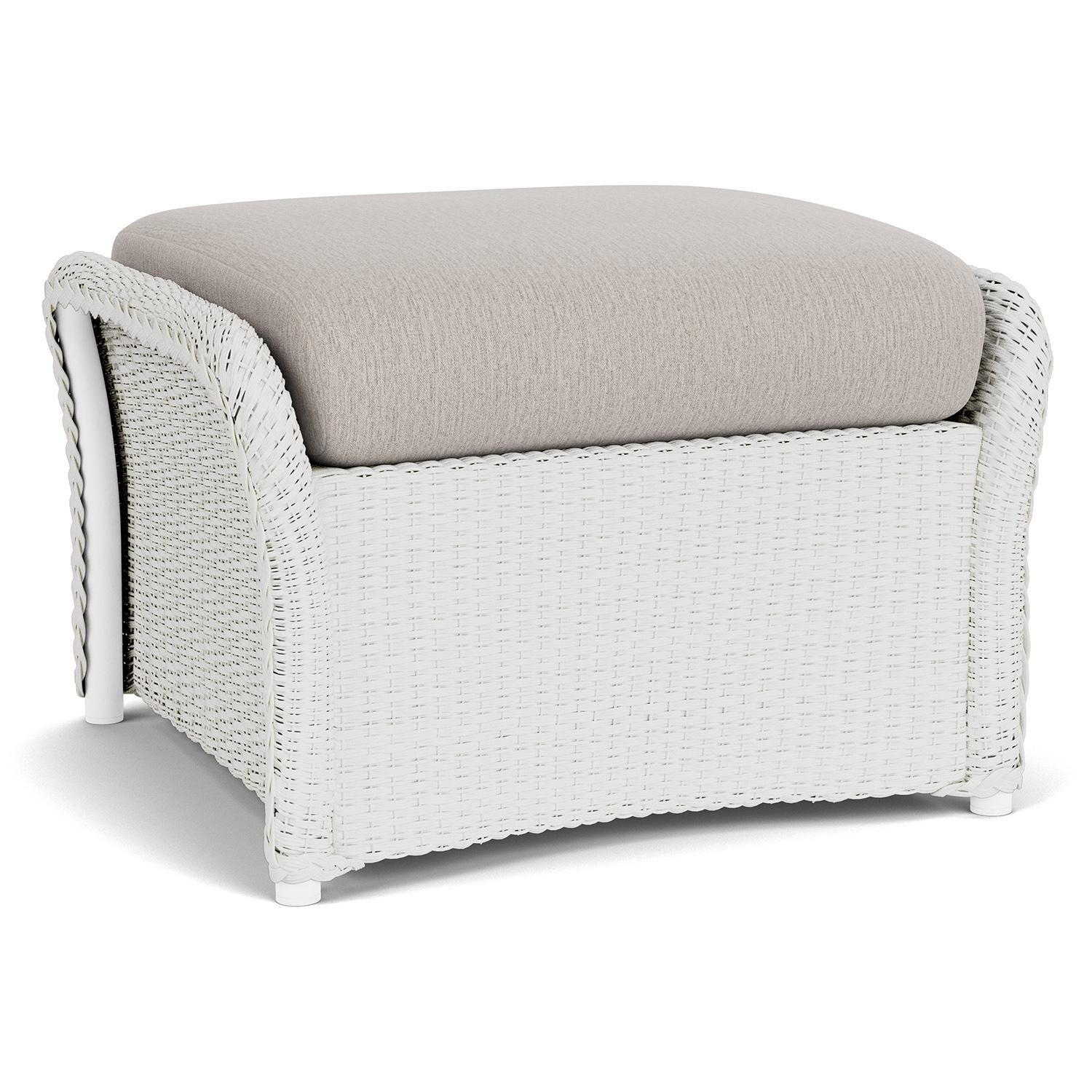 Lloyd Flanders Weekend Retreat Woven Ottoman in Matte White Finish W/ Remy Cloud Fabric - Back Left thumbnail