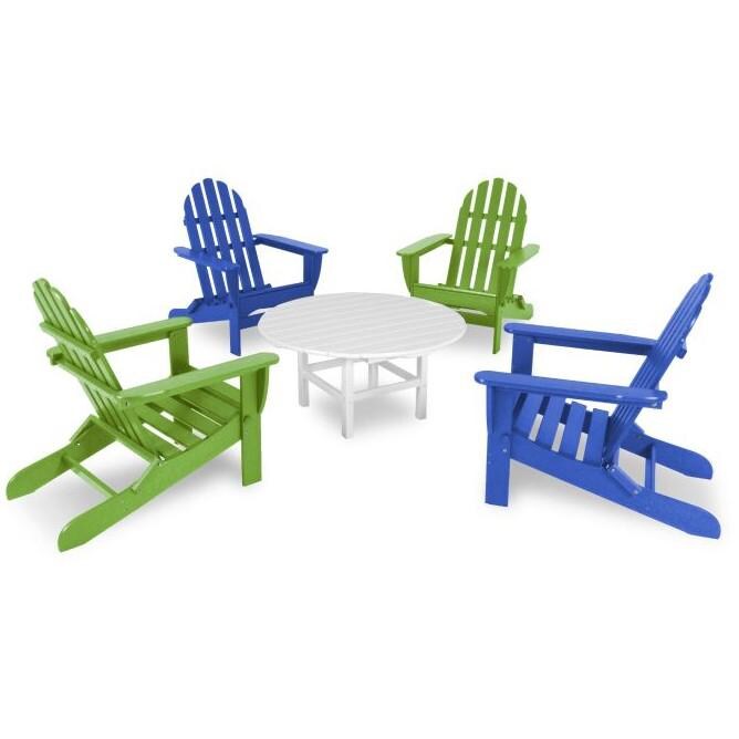 Classic 5 Piece Recycled Plastic Wood Patio Folding Adirondack Conversation Set By POLYWOOD - Pacific Blue & Lime