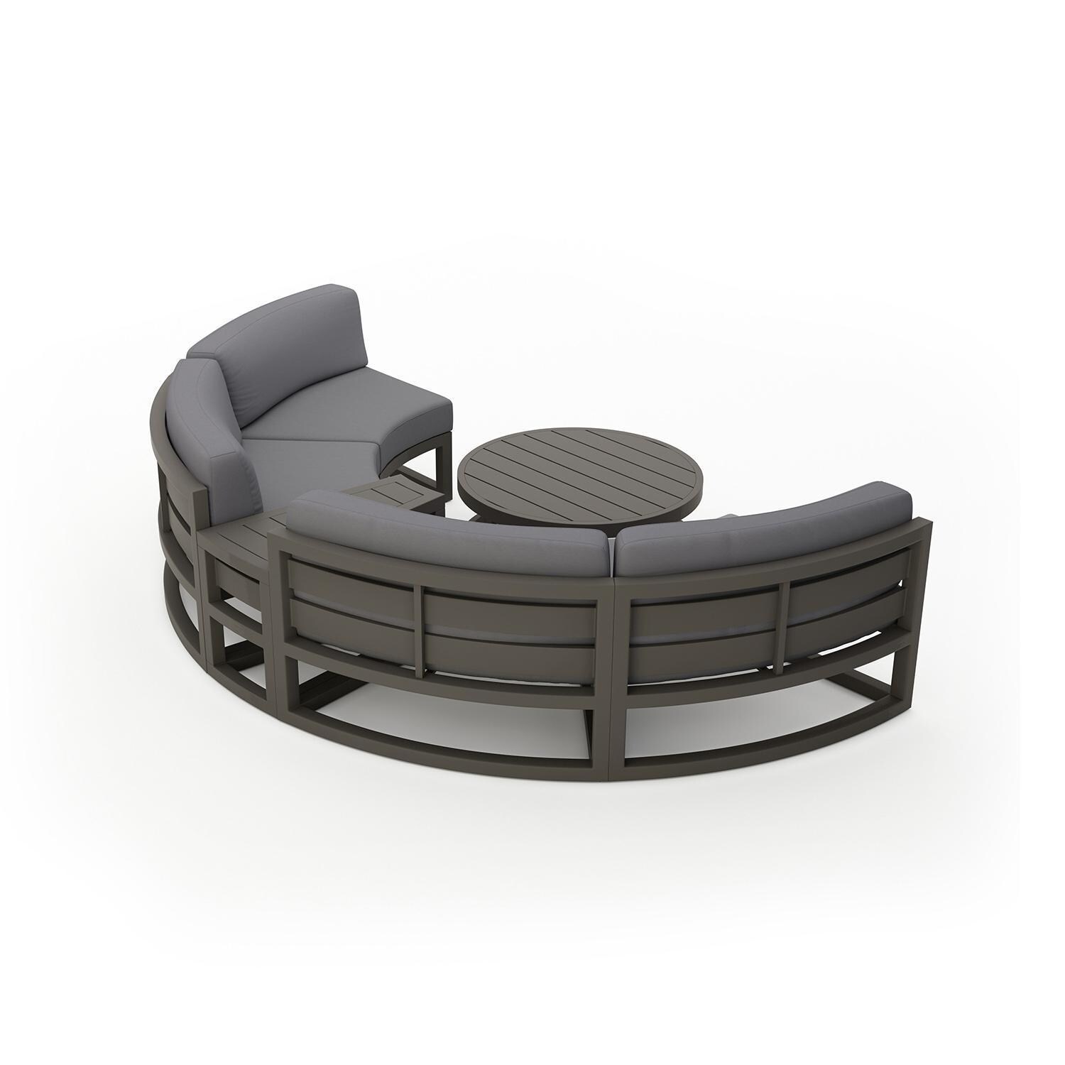 Misty Cove 4 Piece Curve Sectional Set in Slate w/Coffee Table & Canvas Charcoal Cushions by Lakeview - Complete Set - White Background thumbnail