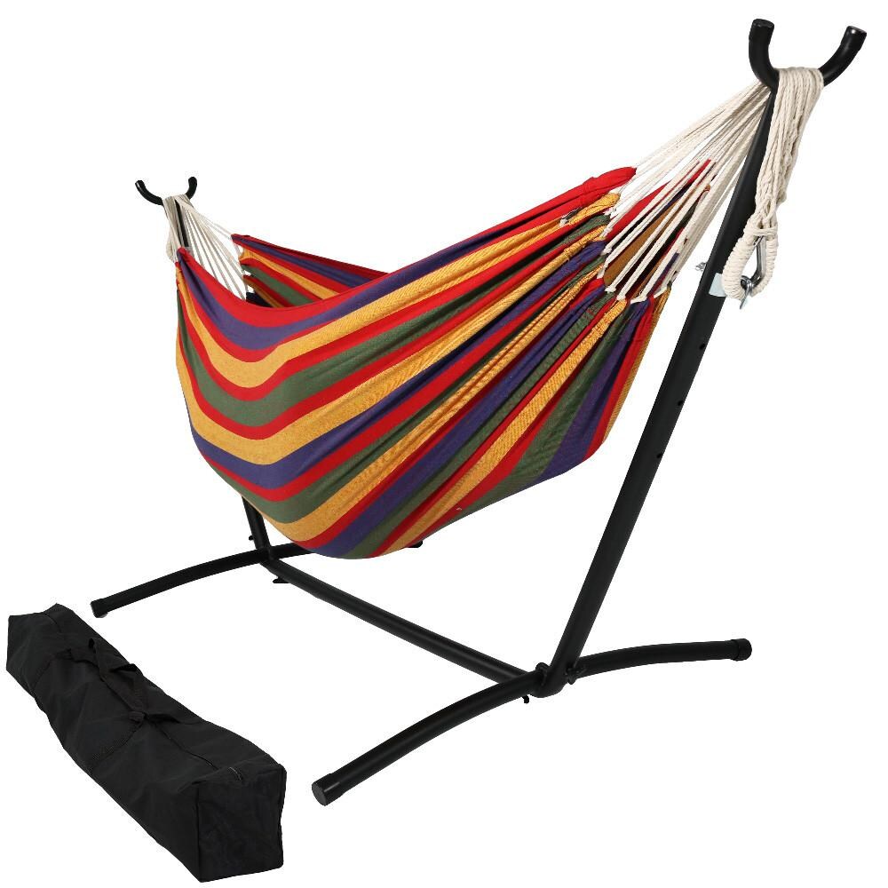 Sunnydaze Decor Brazilian Double Hammock w/ Stand - Tropical - DB Combo-Tropical
