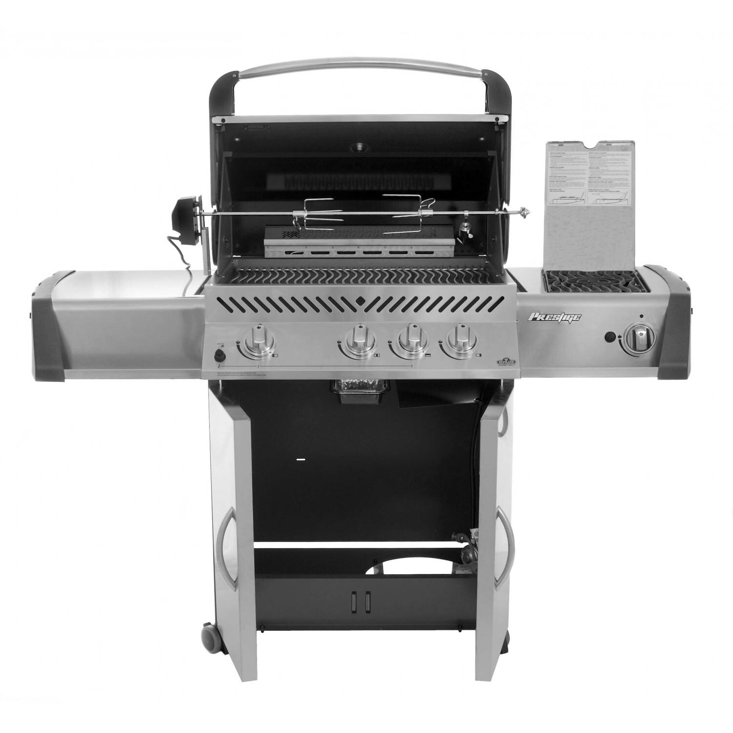 Napoleon Prestige I Gas Grill On Cart With Side Burner Open View thumbnail