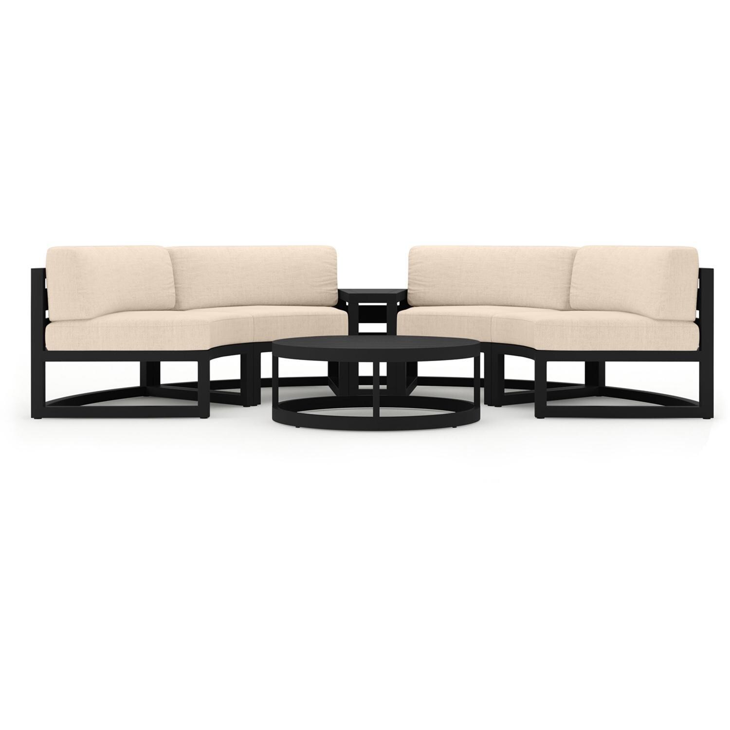 Lakeview MSTYCV-BK-4CSEC-CF Misty Cove 4 Pc Aluminum Curve Sectional Set in Black w/Coffee Table & Canvas Flax Cushions by Lakeview Outdoor Designs - Set - White Background thumbnail