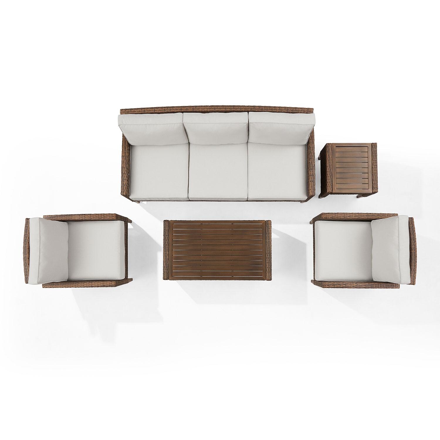 Ultimate Patio UP-92430BR-CR 5Pc Wicker Outdoor Sofa Patio Furniture Set in Creme - Overhead View - White Background thumbnail