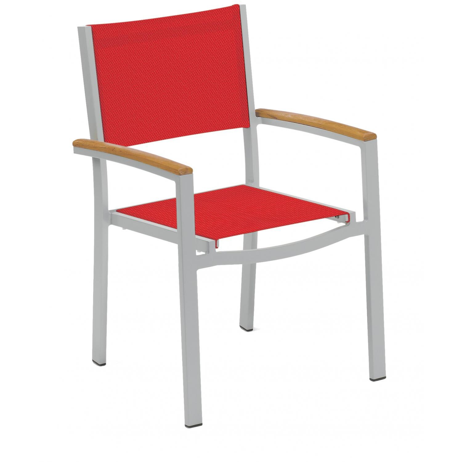 Travira Aluminum Patio Dining Arm Chair W/ Tekwood Natural Arm Caps By Oxford Garden - Red Sling thumbnail