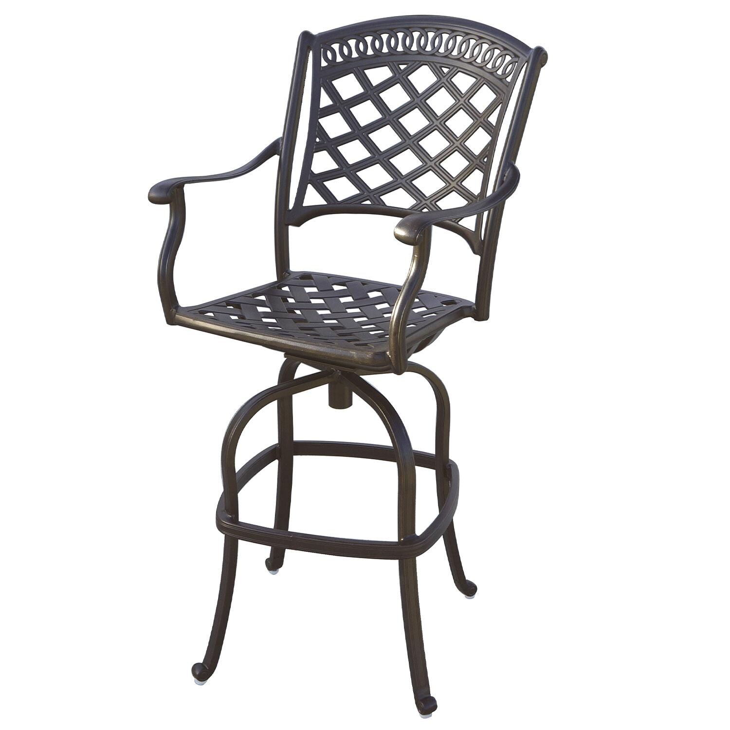 Darlee Sedona 4-Person Patio Party Bar Set - Antique Bronze - Swivel Dining Chair - Cushion Removed - White Background thumbnail