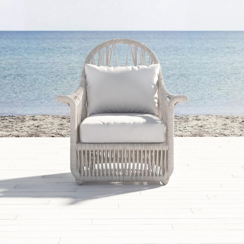 Dana Woven Rope Wing Club Chair w/ Self Welt in Natural/Canvas Granite by Sunset West - Shown in Canvas Skyline - Lifestyle thumbnail