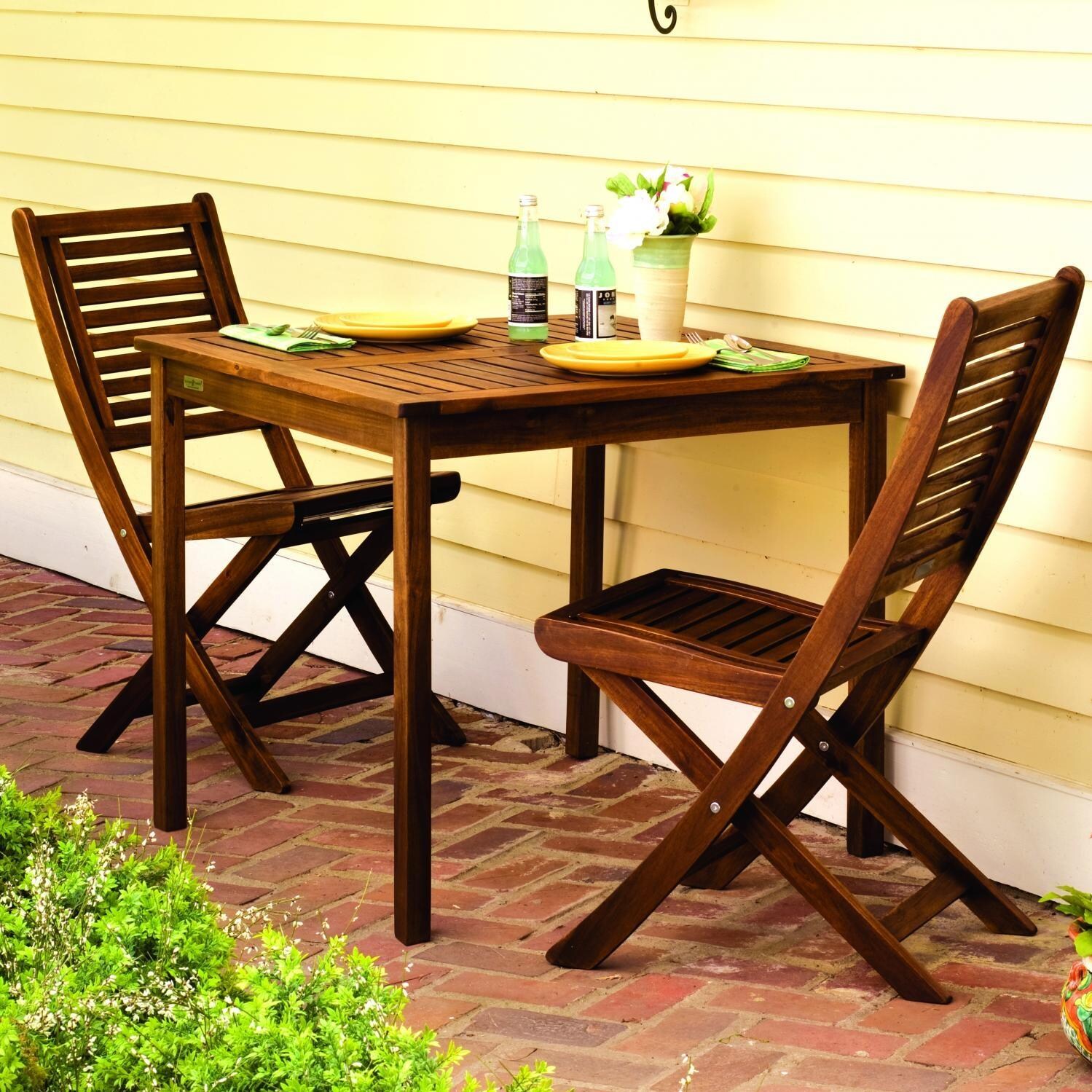 Oxford Garden Capri 2-Person Wood Patio Dining Set - Brown Umber