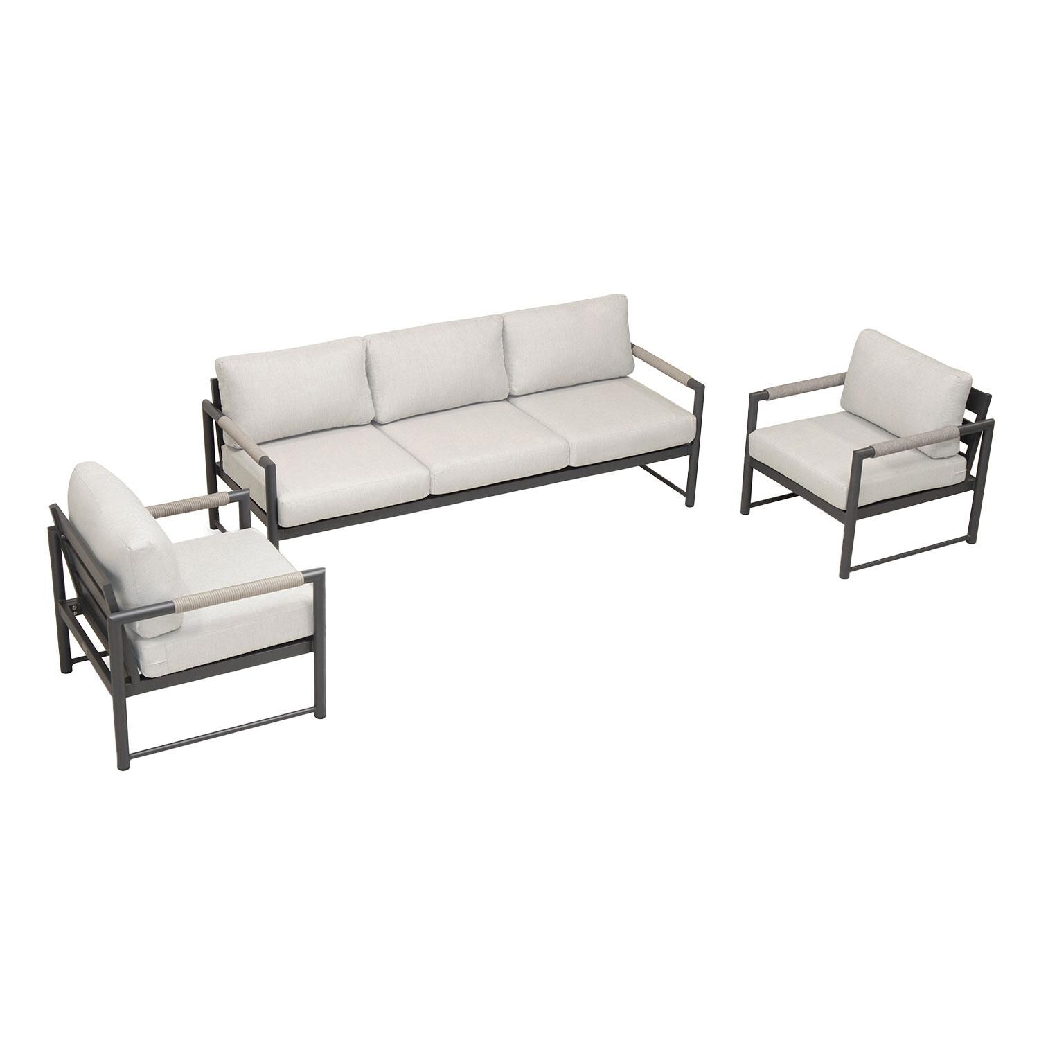 Lakeview AVEBAY-SL-PG-SET141-CS Avenue Bay Slate/Pebble Gray 3 Pc Sofa Club Chair Set - Cast Silver - Overhead View - White Background thumbnail