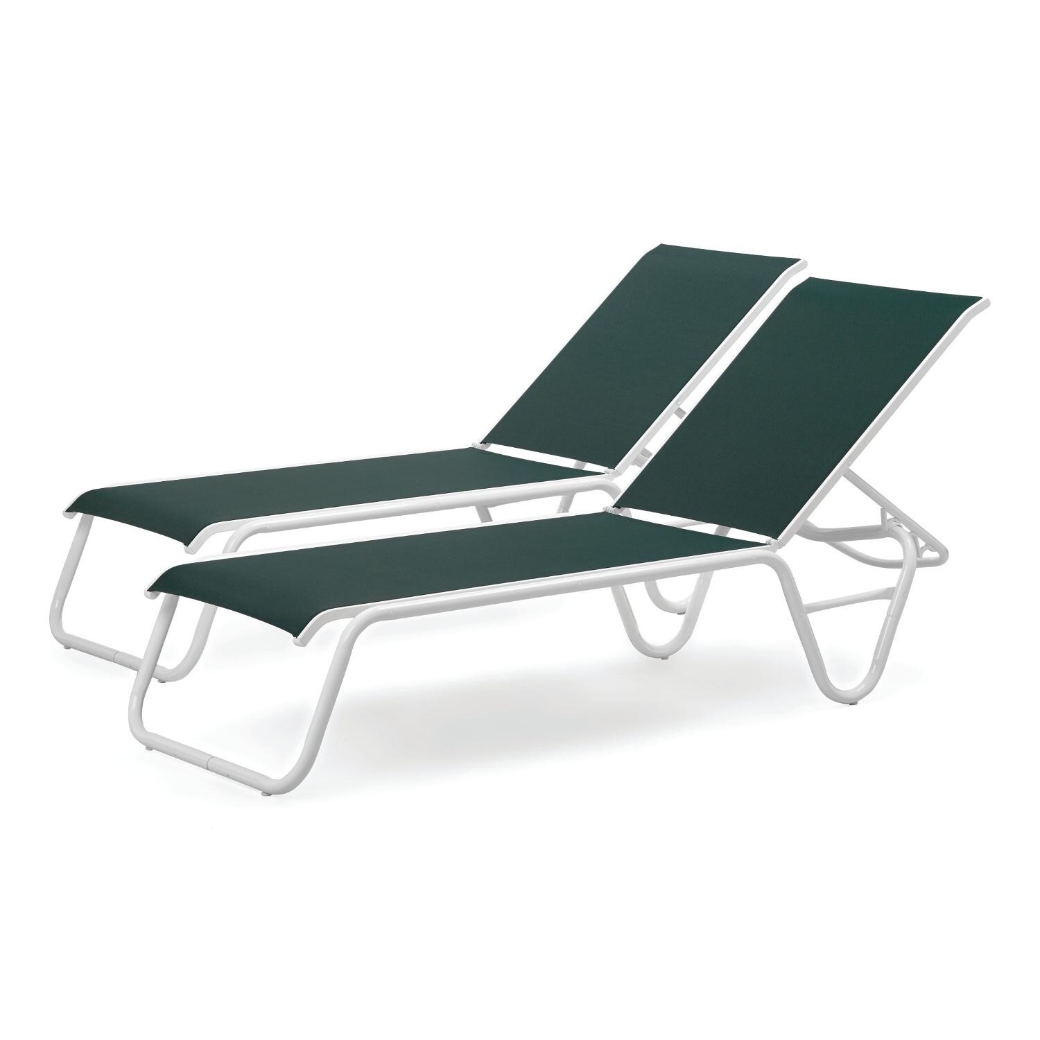 Gardenella 2 Piece Aluminum Stacking Chaise Lounge Set With Sling Seating By Telescope Casual - Gloss White/Forest Green