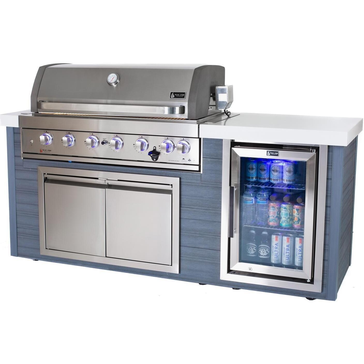Mont Alpi MA805-AW 6-Burner Stainless Steel Art-Wood Propane Island Grill - Angled - White Background thumbnail