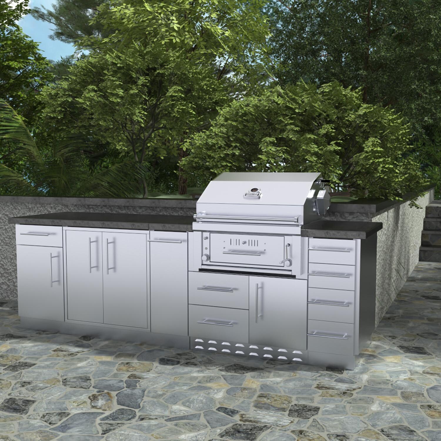 Sunstone Grills SCPALAMO-LP ALAMO 9 Ft Hybrid Gas Charcoal Grill Island Package in Propane - 3D Rendering - Lifestyle thumbnail