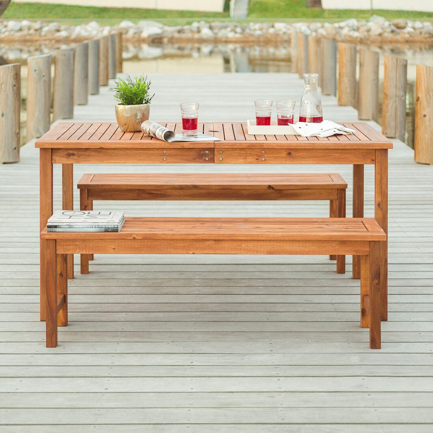 Ultimate Patio Horizon Way 3 Piece Brown Acacia Patio Dining Set W/ 60 X 34 Inch Rectangular Table thumbnail