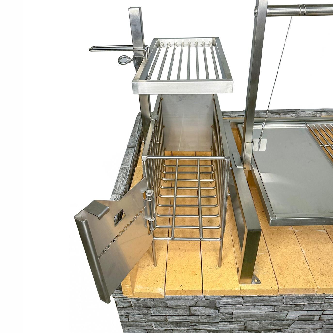 Tagwood BBQ BBQ09SSFRONT Insert Style Argentine Santa Maria Wood Fire & Charcoal Gaucho Grill without firebricks - Firebox (Shown Installed in Island) - White Background thumbnail