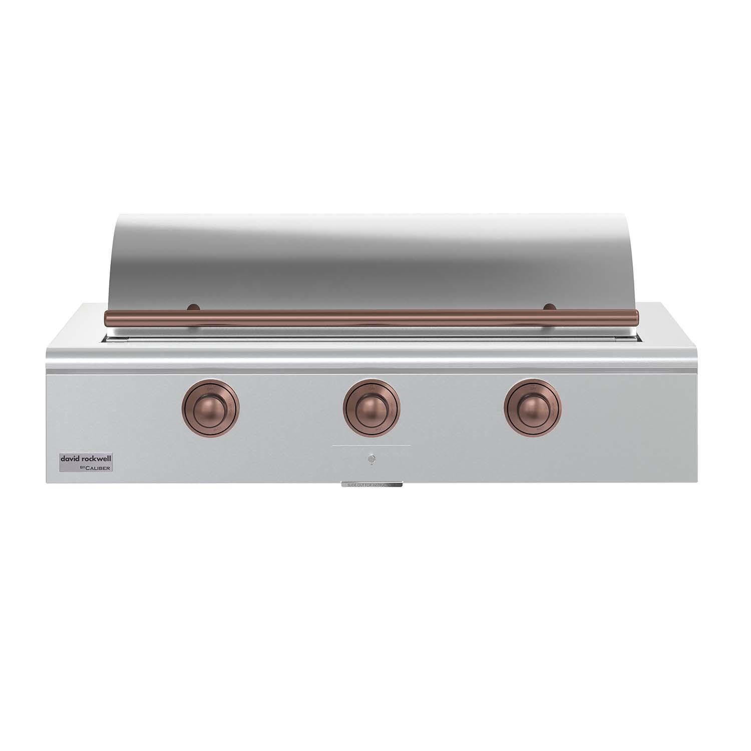 Caliber CRG-48BN00-A-H03 48-in Natural Gas Built-In Rockwell Grill - Copper Hardware - Lid Closed - White Background thumbnail