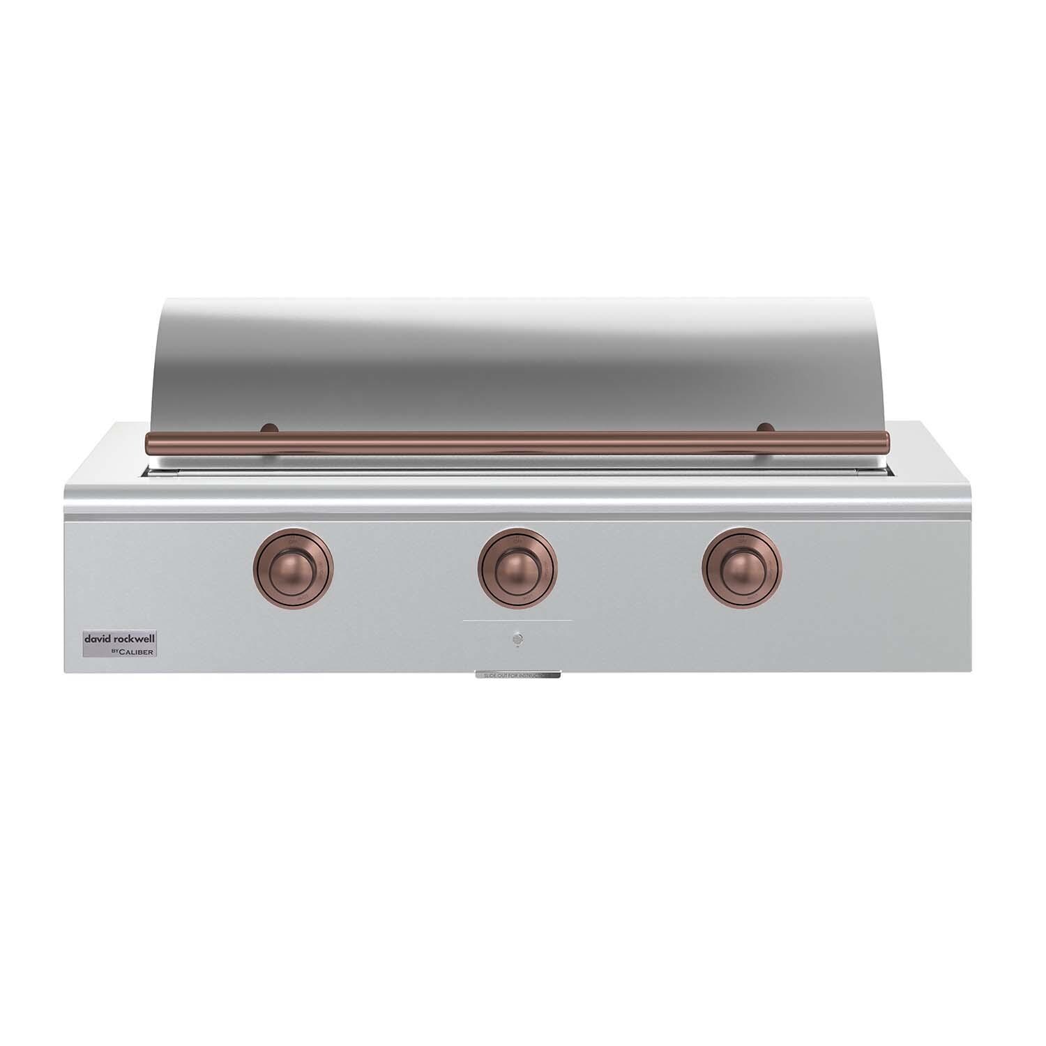 Caliber CRG-48BN00-A-H03 48-in Natural Gas Built-In Rockwell Grill - Copper Hardware - Lid Closed - White Background thumbnail