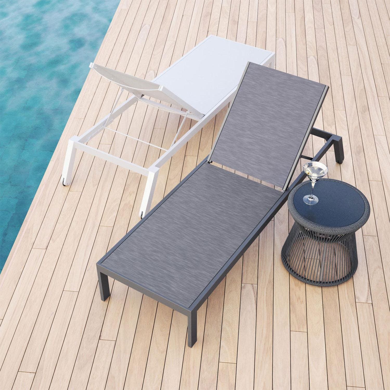 Sunset West - 1101-9 - Naples Aluminum Stackable Patio Sling Chaise W/ Textilene Frost Sling - Lifestyle thumbnail