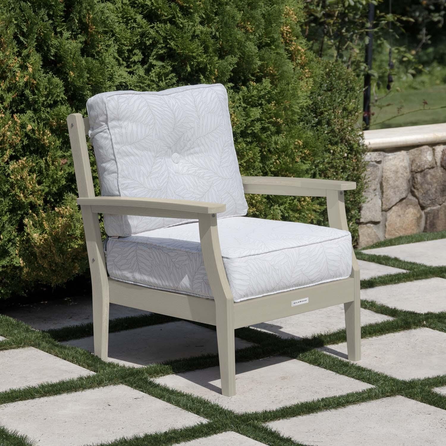 Blushing Bay Recycled Plastic Club Chair in Lively Parchment/Whitewash by Lakeview Outdoor Designs - On Patio - Lifestyle thumbnail