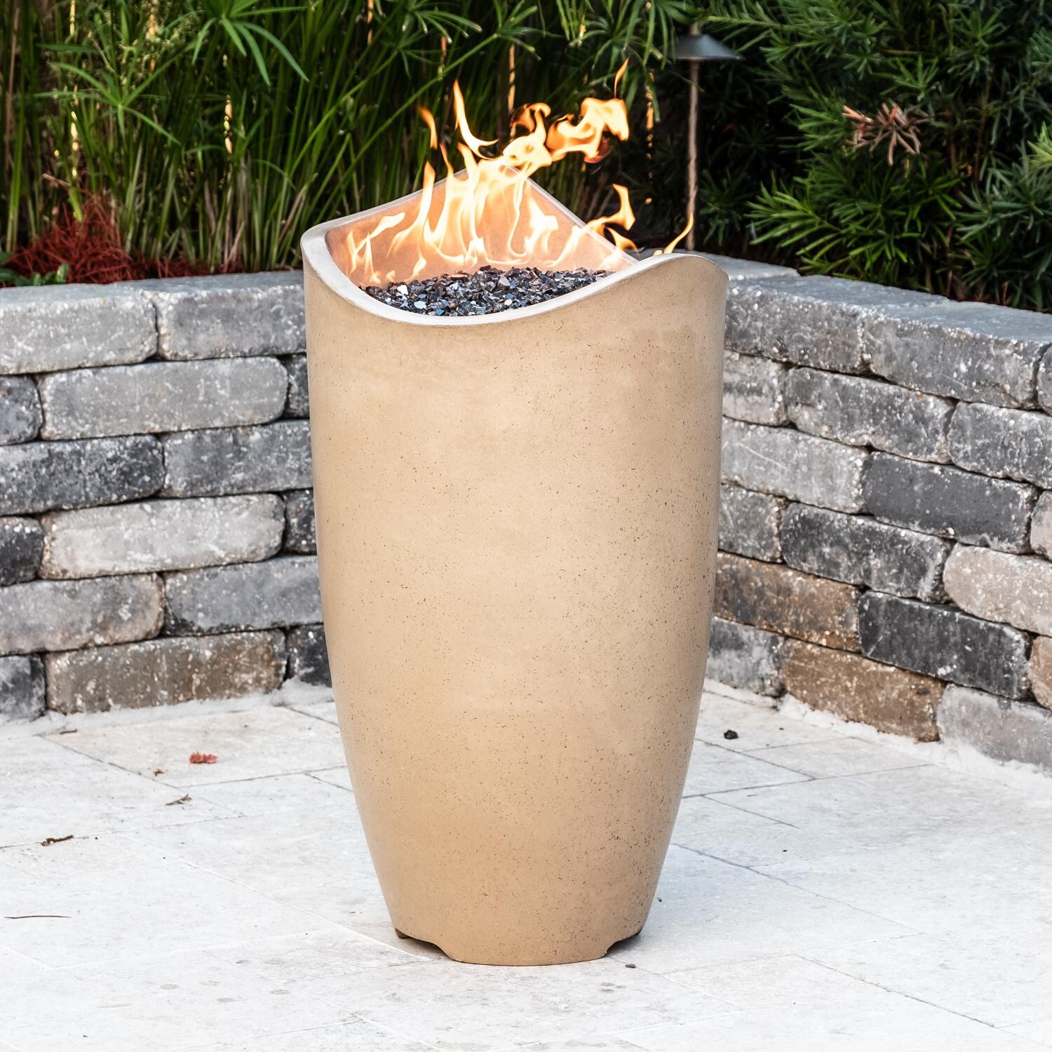 Wave 20 Inch Round GFRC Natural Gas Fire Urn in Cafe Blanco by American Fyre Designs