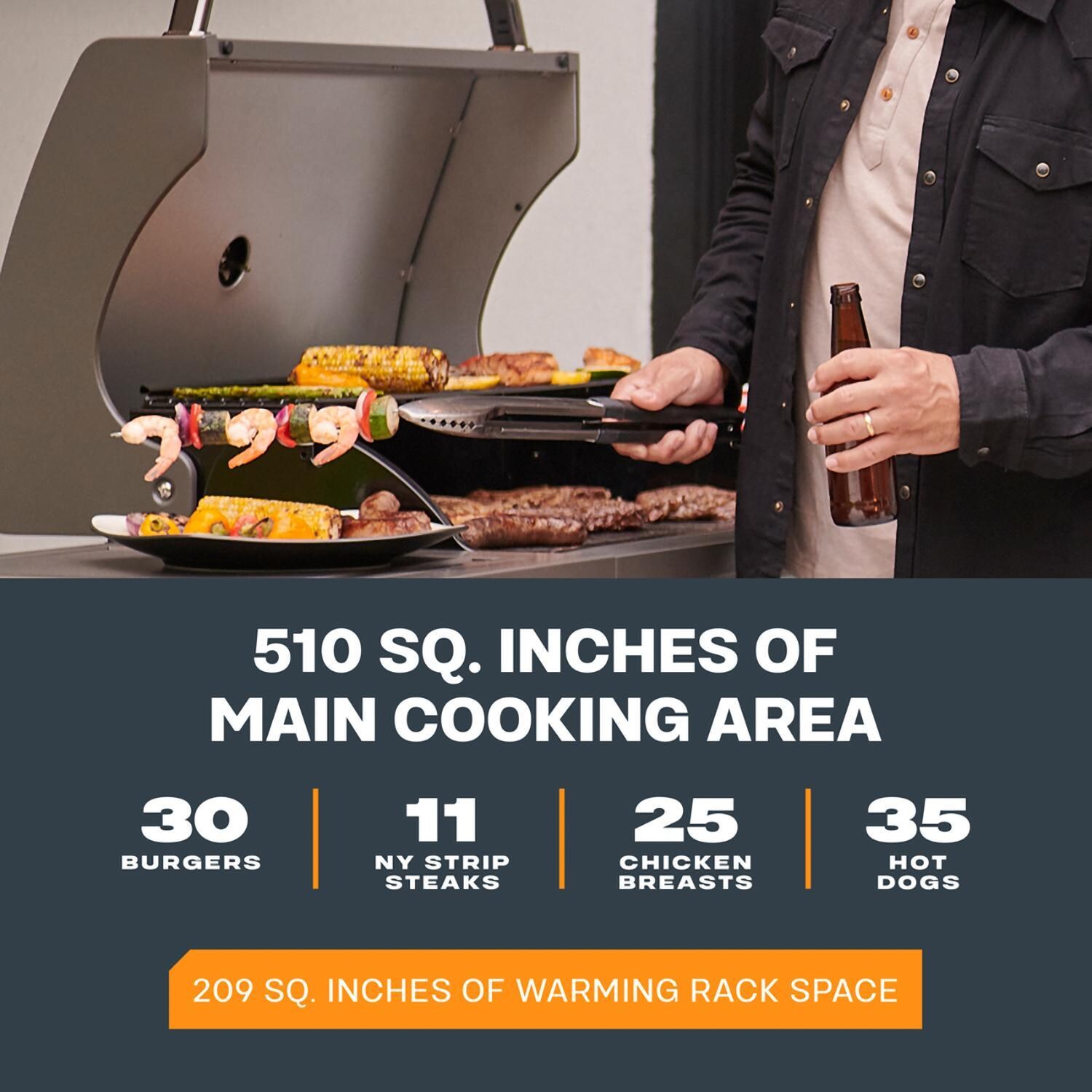 TYTUS Fresno Series 5-Burner Propane Island Grill in Gunmetal w/ Cover & Griddle - Cooking Area - Detail thumbnail