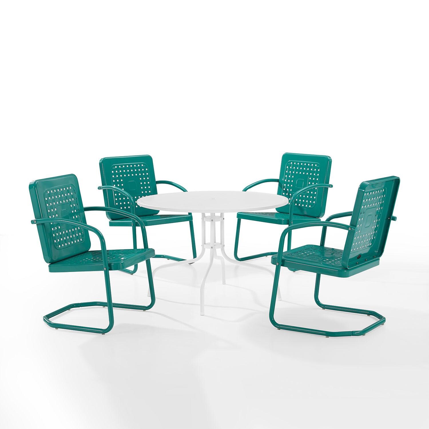 Ultimate Patio UP-32250TU 5Pc Round Retro Outdoor Dining Set in Turquoise - Display - White Background thumbnail