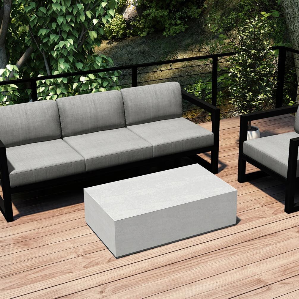 Misty Cove 3 Pc Aluminum Seating Set w/ Sofa & Long Coffee Table in Black/Cast Silver by Lakeview Outdoor Designs