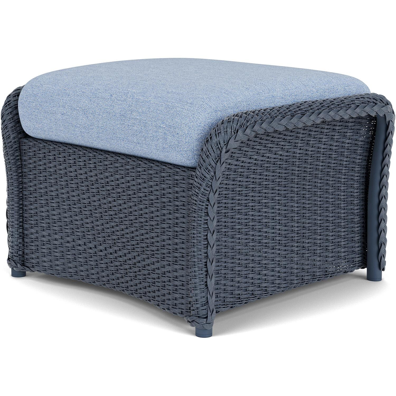 Lloyd Flanders Weekend Retreat Woven Ottoman in Denim Blue Finish W/ Demo Skyway Fabric - Back Right thumbnail