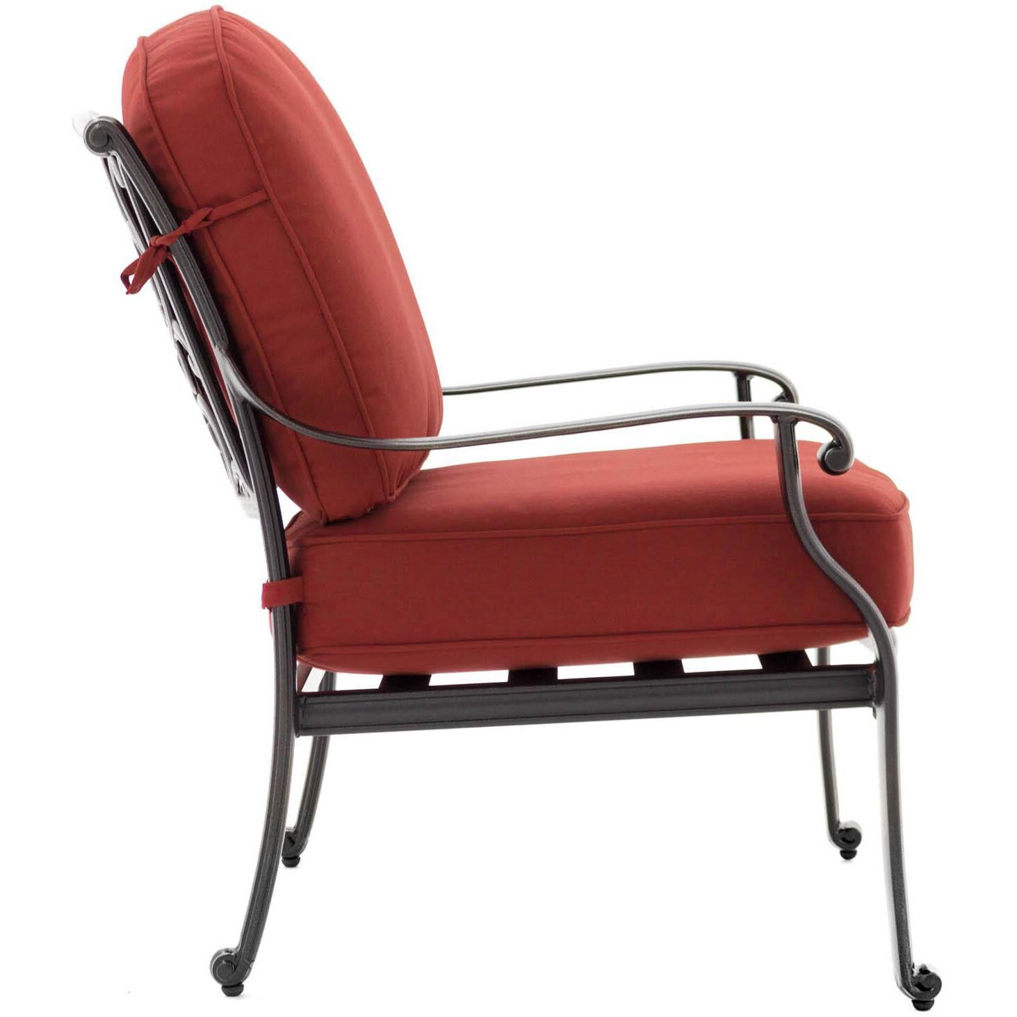 Villa Flora Cast Aluminum Patio Club Chair W/ Sunbrella Canvas Henna Cushions - Side View thumbnail