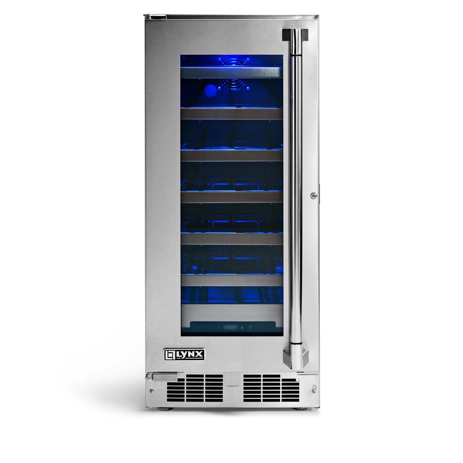 Lynx LN15WINE 15-in 2.7 Cu. Ft. Outdoor Wine Refrigerator w/ Lock - White Background thumbnail