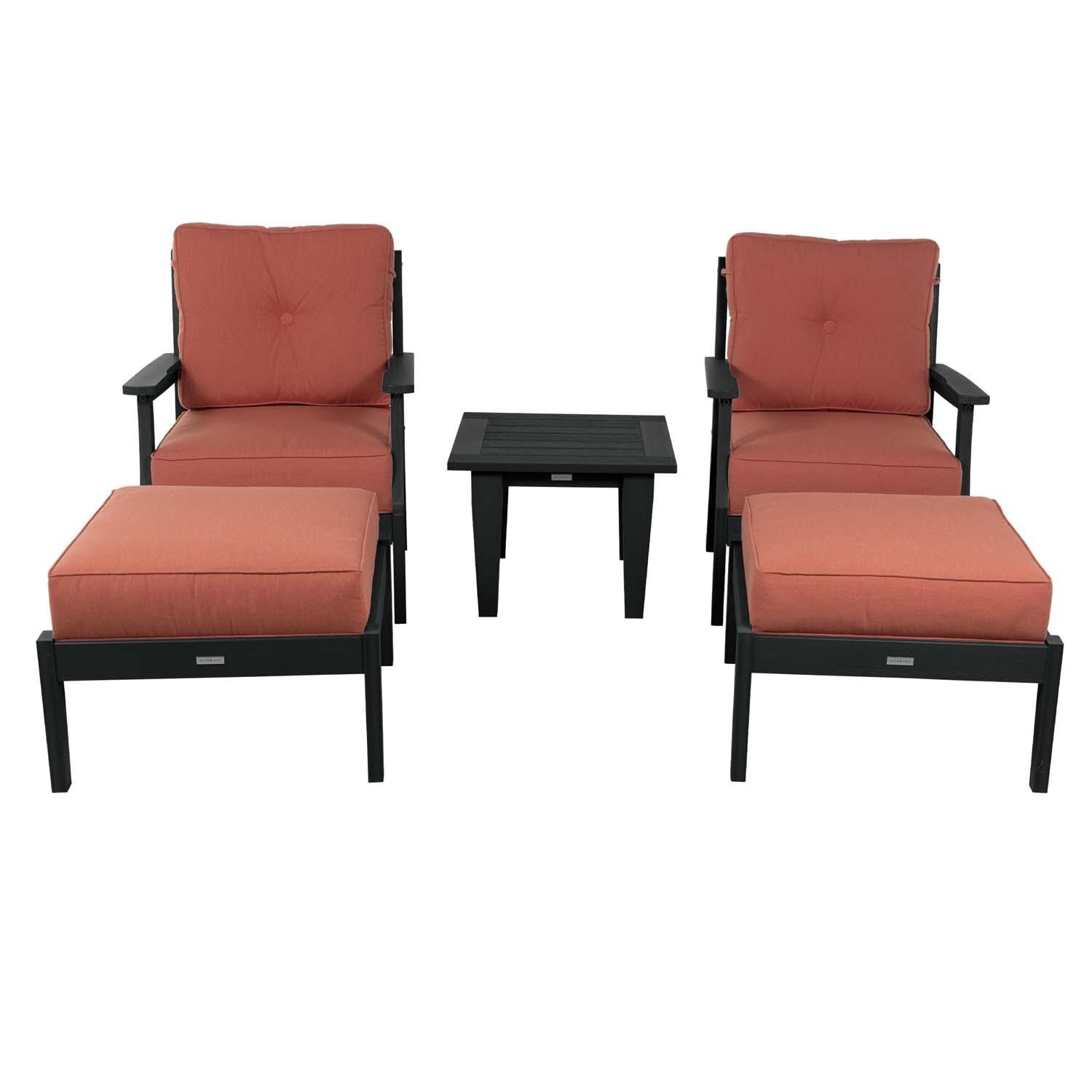 Blushing Bay 5 Pc Recycled Plastic Seating Set in Canvas Persimmon/Black by Lakeview Outdoor Designs - White Background thumbnail